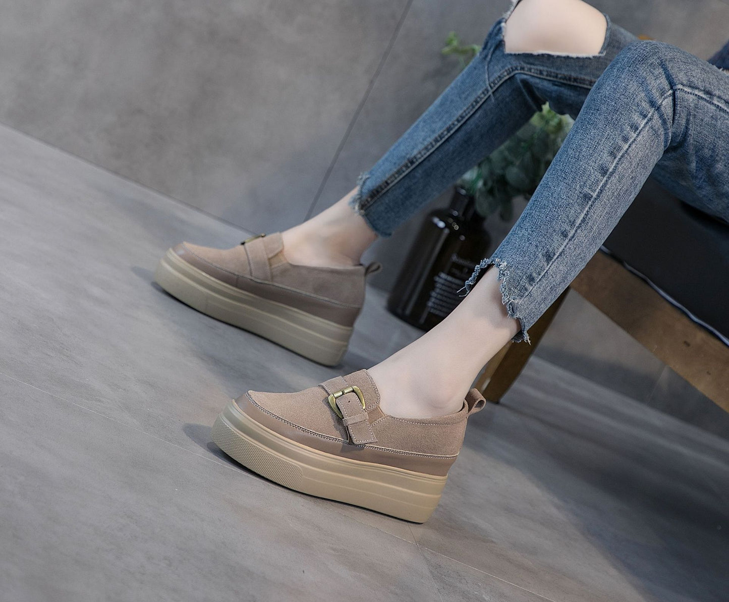 Women's Muffin Bottom Thick Spring Small Size Genuine Black Casual Shoes