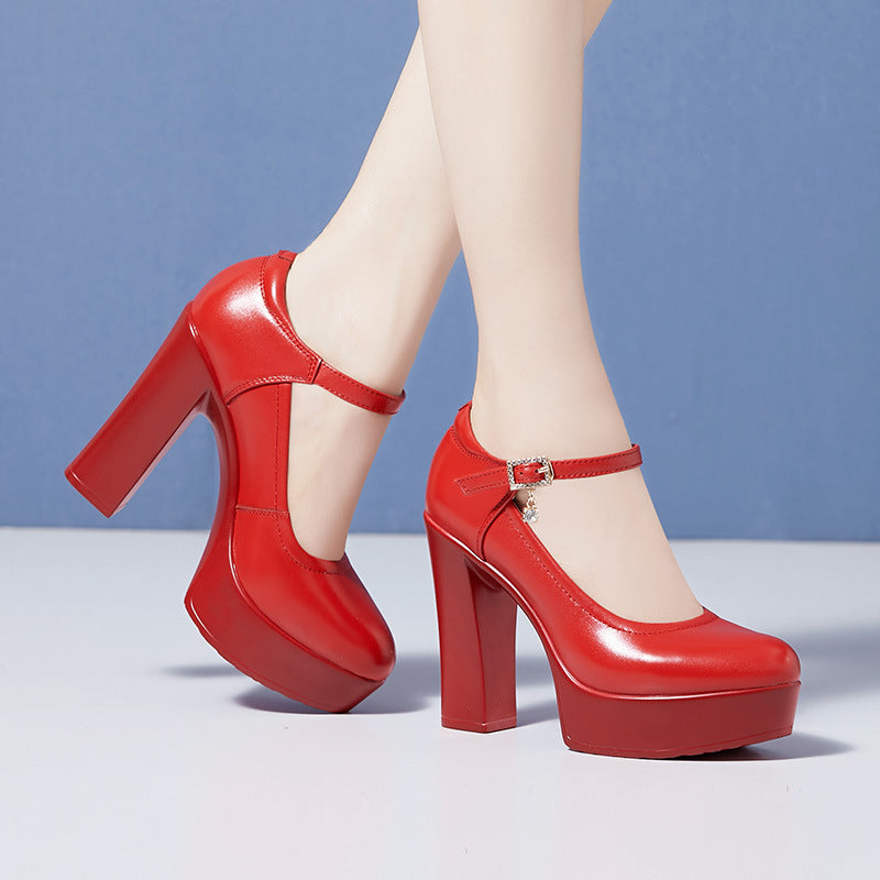Women's Toe Waterproof Platform Thick Bottom Small Size Cheongsam Catwalk Performance Heels