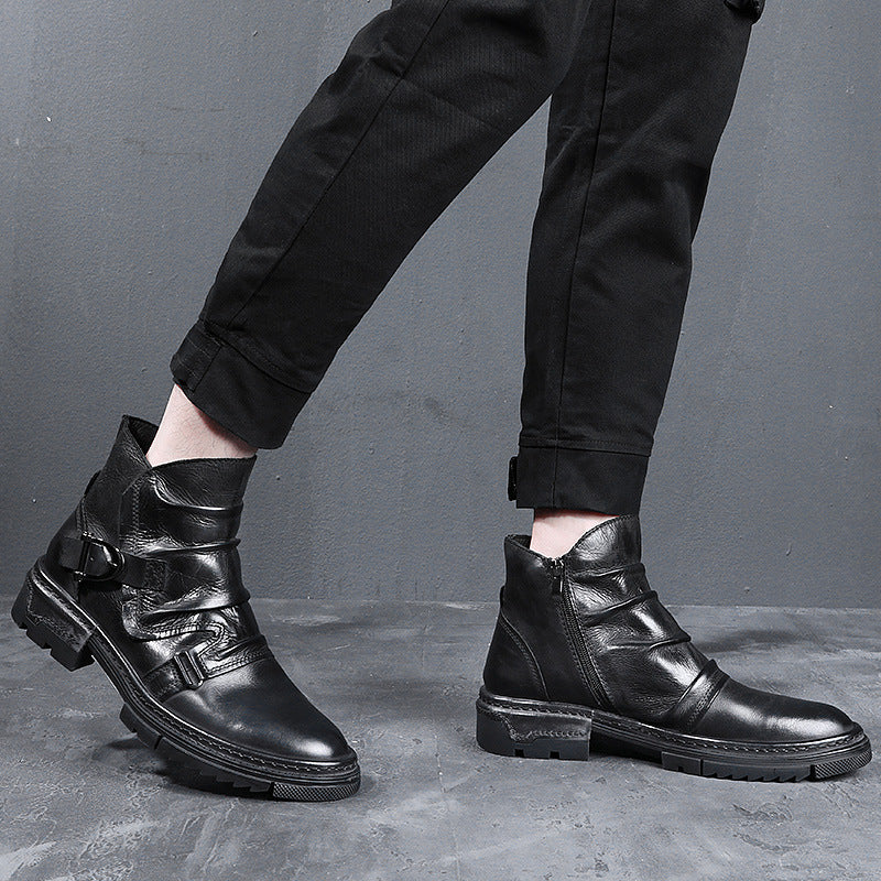 Men's British Style Short Retro Trendy Martin Chelsea Men's Leather Boots