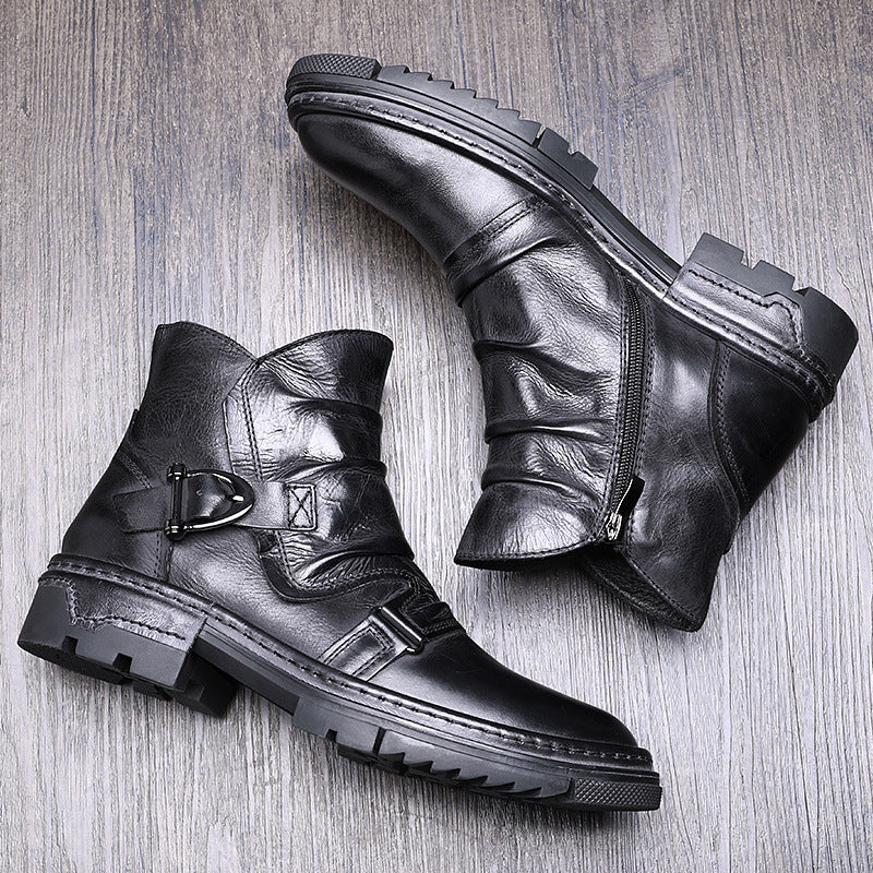 Men's British Style Short Retro Trendy Martin Chelsea Men's Leather Boots