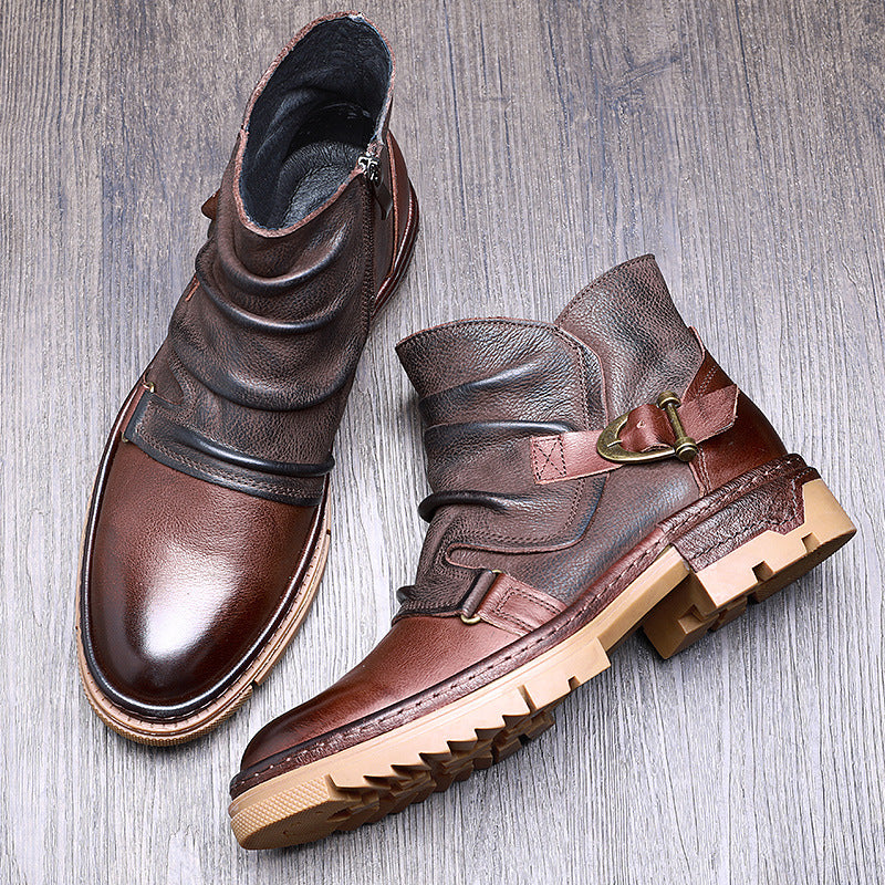 Men's British Style Short Retro Trendy Martin Chelsea Men's Leather Boots