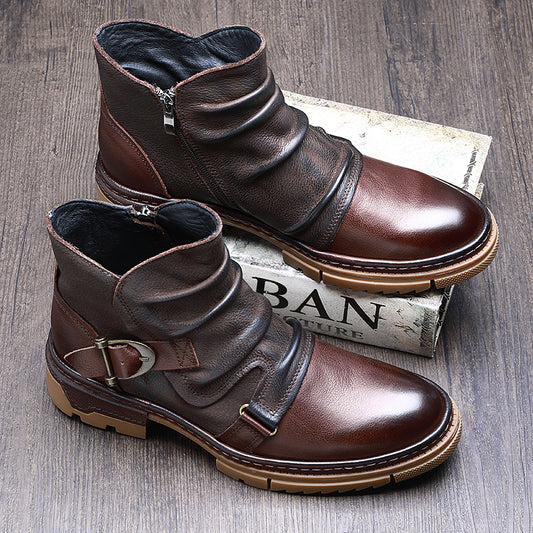 Men's British Style Short Retro Trendy Martin Chelsea Men's Leather Boots