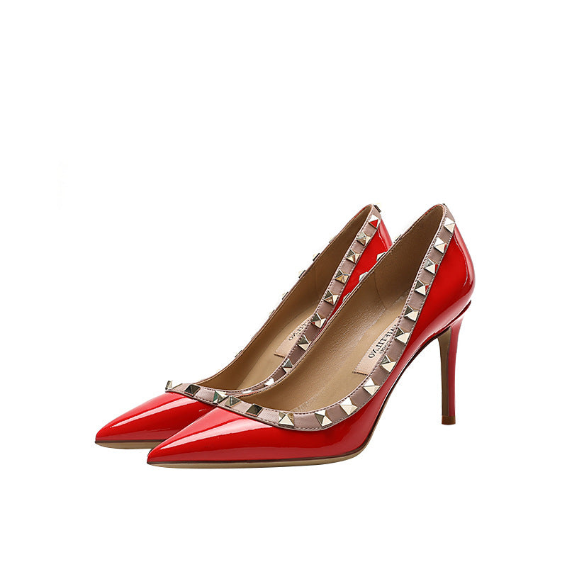 Rivet High Female Stiletto Sexy Temperament Pointed V Home Heels