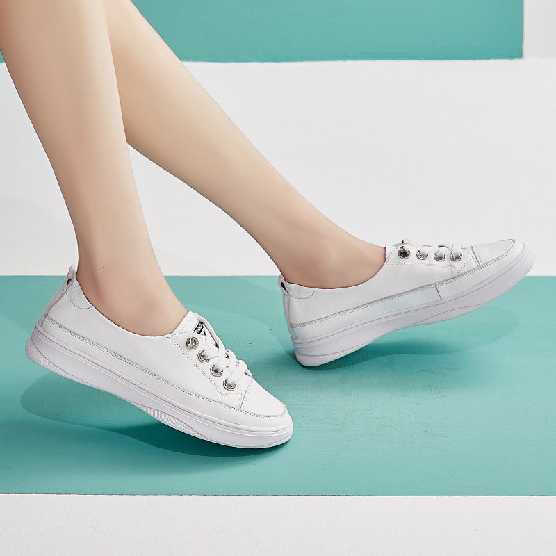 Women's Full White Flat Korean Style Large Women's Casual Shoes