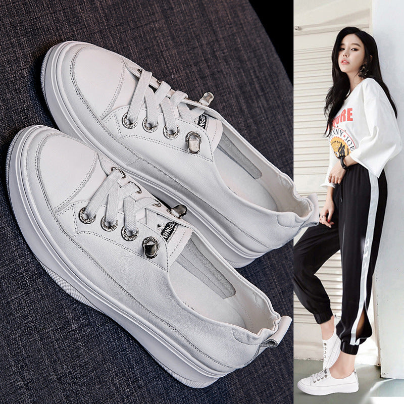 Women's Full White Flat Korean Style Large Women's Casual Shoes