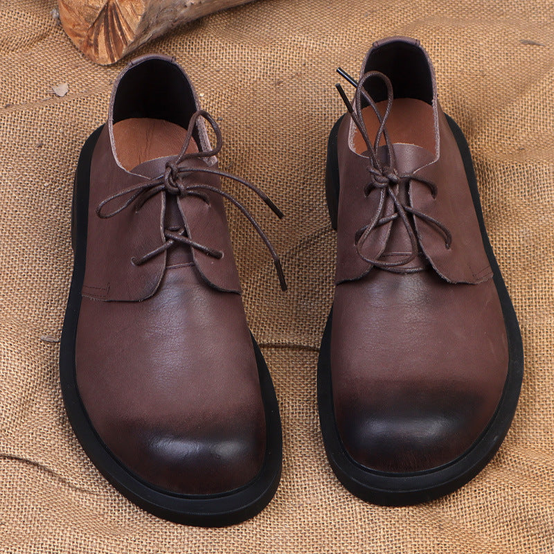 Men's Single Layer Cowhide Business Round Head Handmade Tooling British Style Men's Casual Shoes