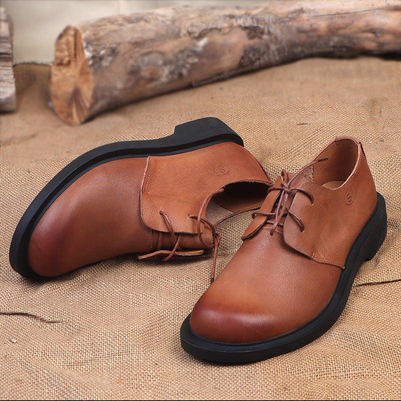 Men's Single Layer Cowhide Business Round Head Handmade Tooling British Style Men's Casual Shoes