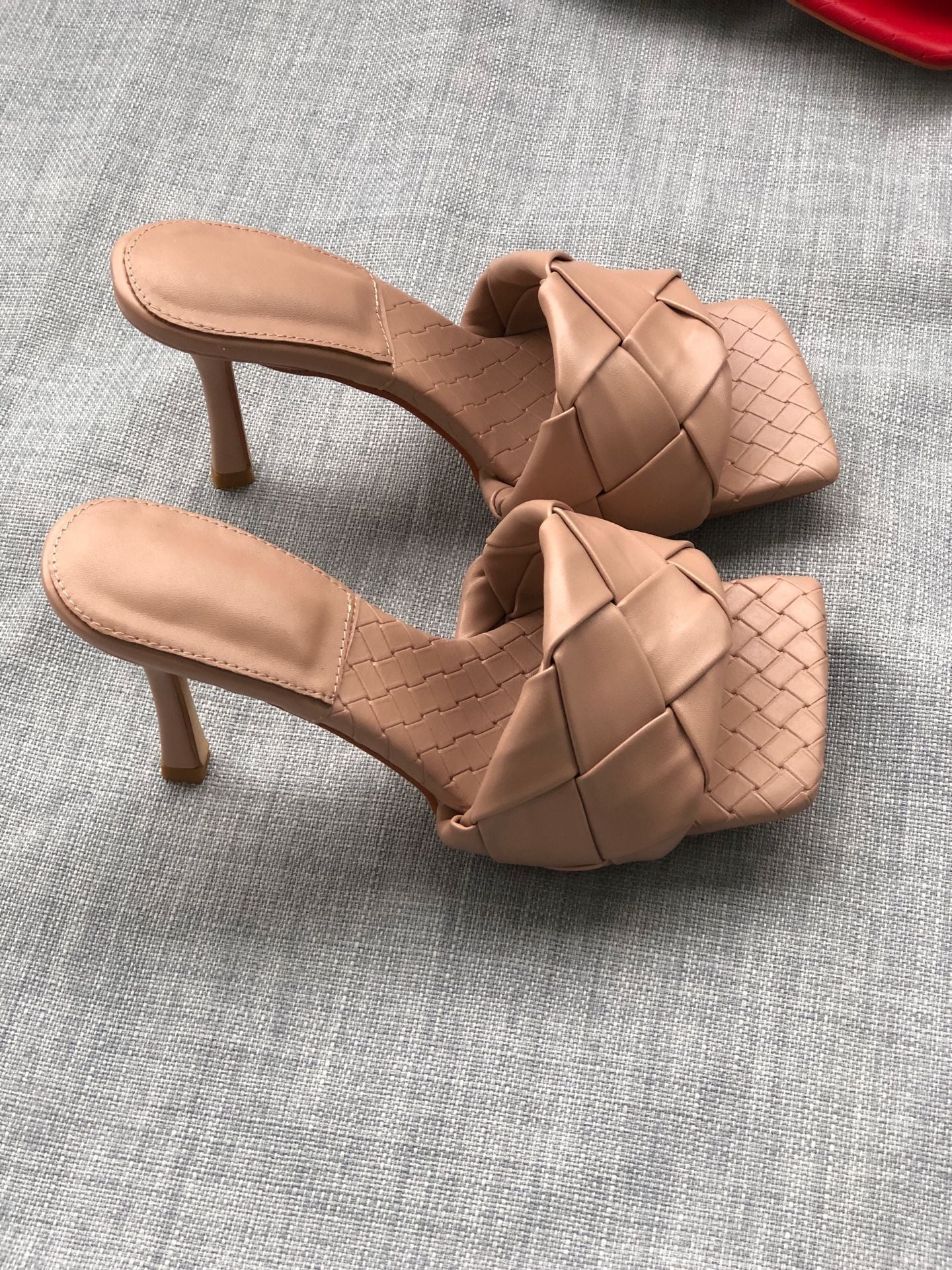 Women's Summer Woven Square Toe Stiletto Large High Heeled Sandals