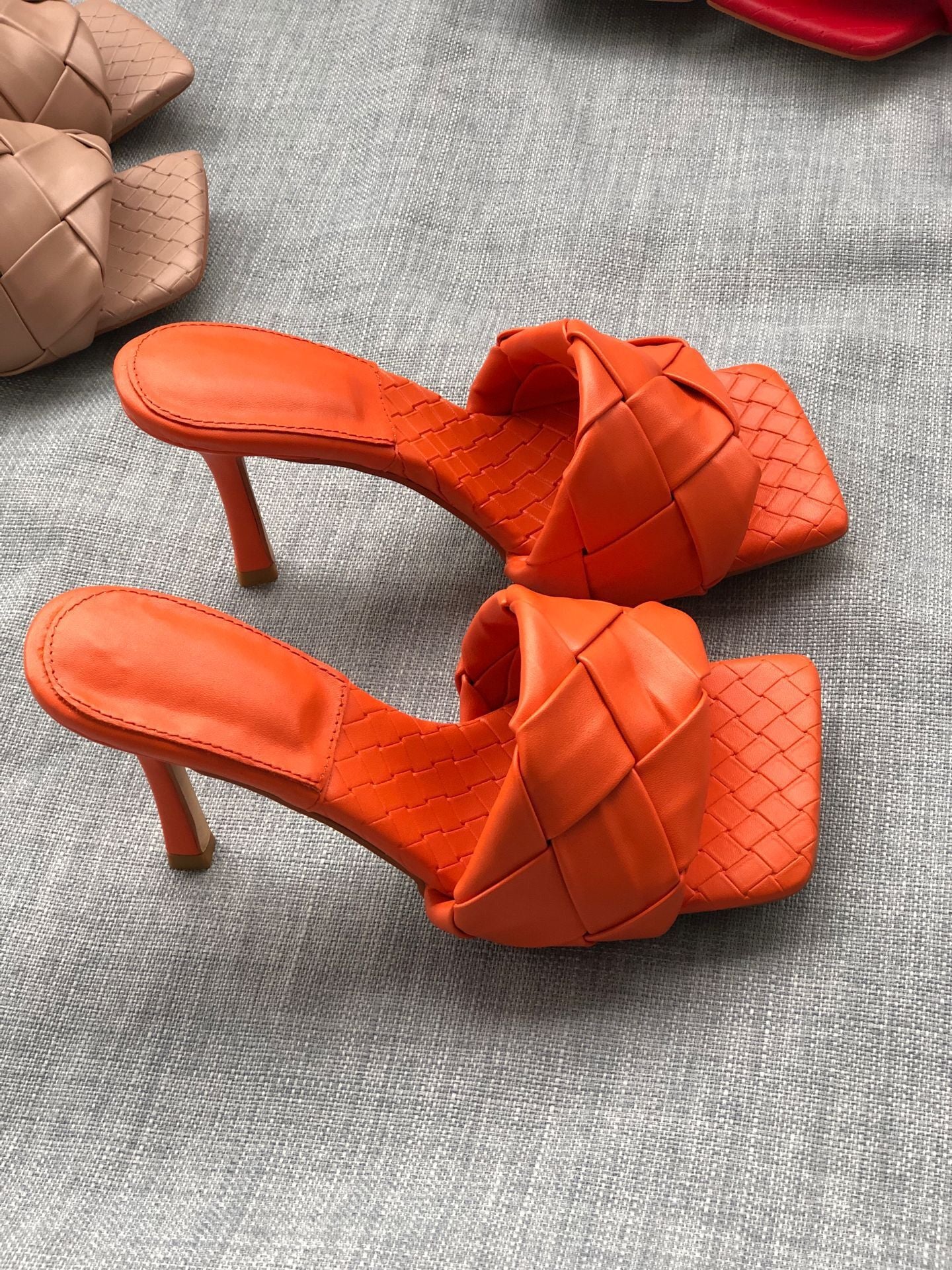 Women's Summer Woven Square Toe Stiletto Large High Heeled Sandals