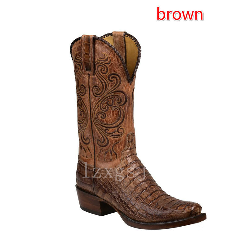 Women's Plus Size Crocodile Pattern Thick Pointed Boots