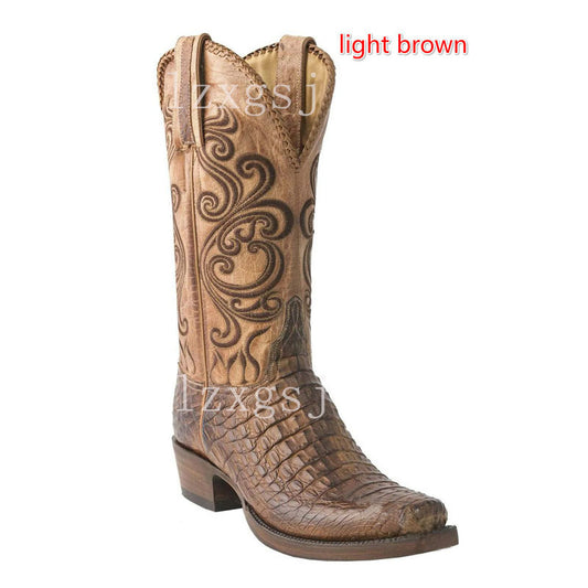 Women's Plus Size Crocodile Pattern Thick Pointed Boots
