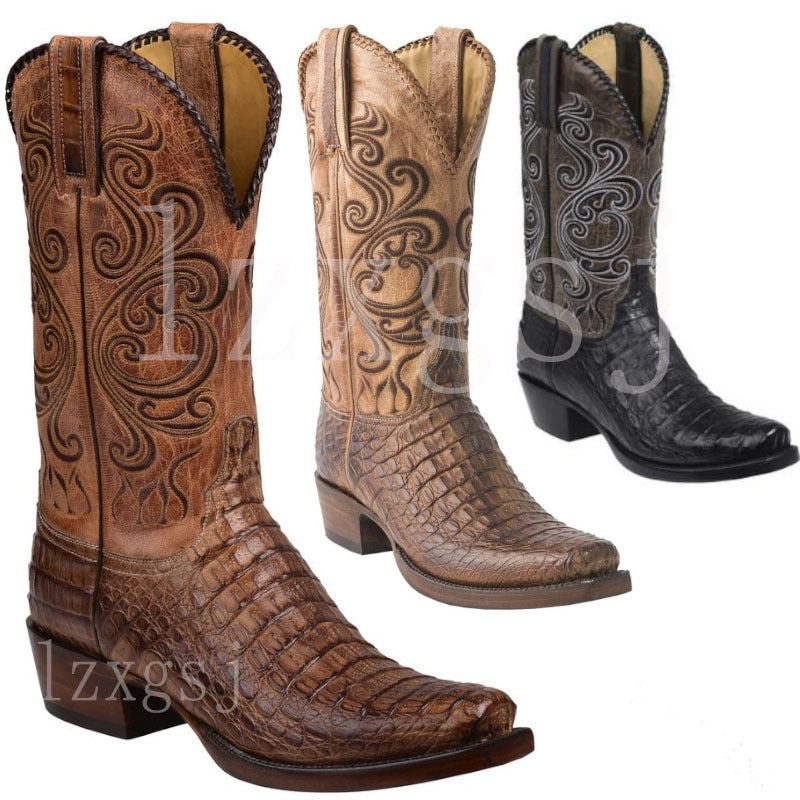 Women's Plus Size Crocodile Pattern Thick Pointed Boots