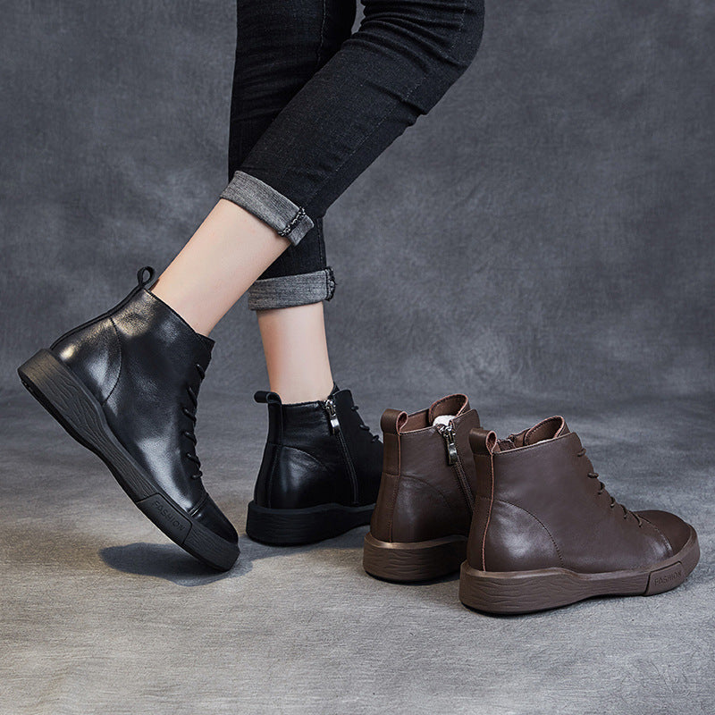 Women's Short Autumn Handmade Lace Up Thick Bottom Sports Round Toe Boots