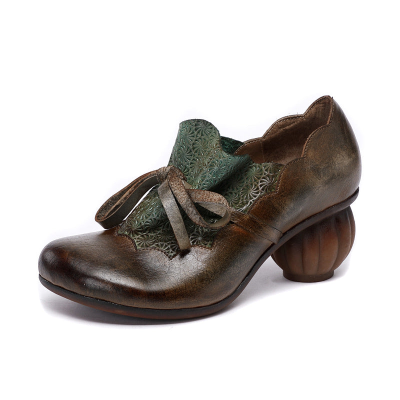 Women's Retro Platform High Chunky Artistic Round Men's Shoes