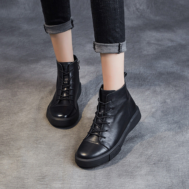 Women's Short Autumn Handmade Lace Up Thick Bottom Sports Round Toe Boots
