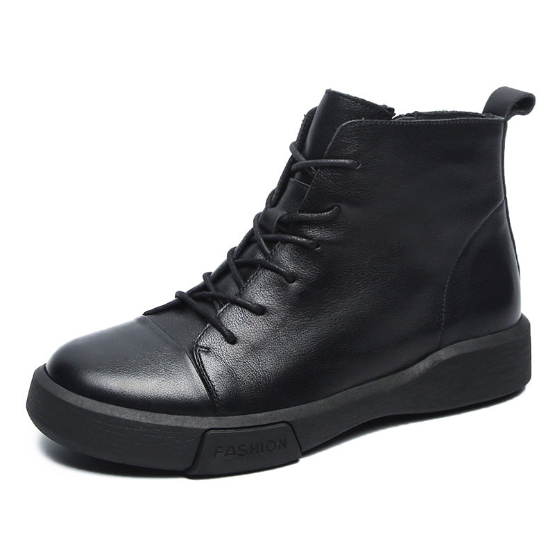 Women's Short Autumn Handmade Lace Up Thick Bottom Sports Round Toe Boots