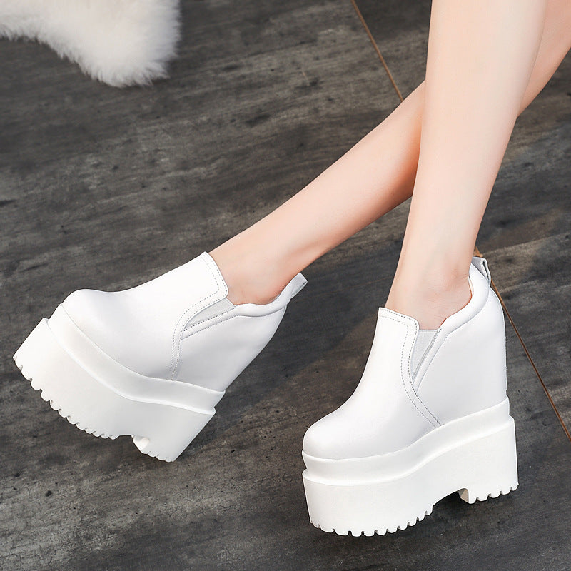 Women's Platform White Pumps Autumn Small Height Increasing Women's Casual Shoes