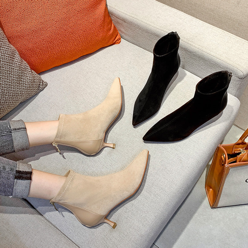 Women's Suede Autumn Stiletto Ankle Fashion Back Women's Leather Boots