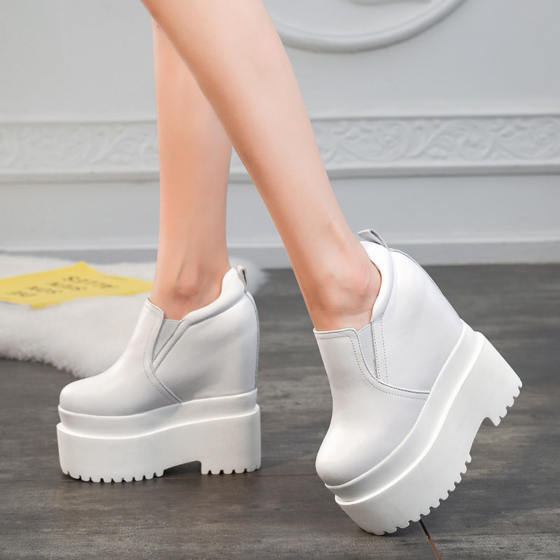 Women's Platform White Pumps Autumn Small Height Increasing Women's Casual Shoes