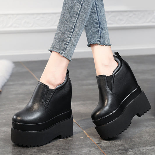 Women's Platform White Pumps Autumn Small Height Increasing Women's Casual Shoes