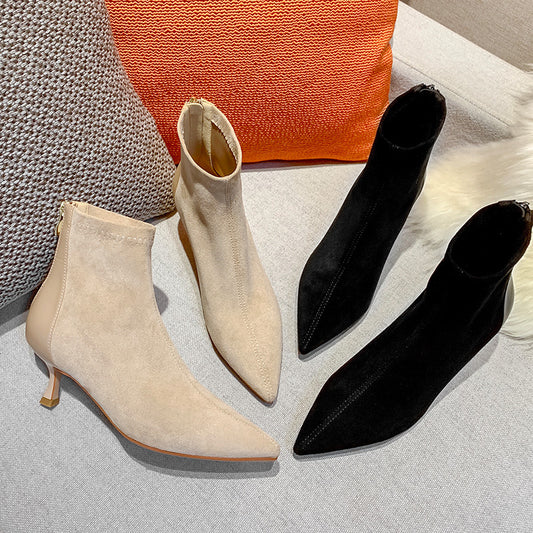 Women's Suede Autumn Stiletto Ankle Fashion Back Women's Leather Boots
