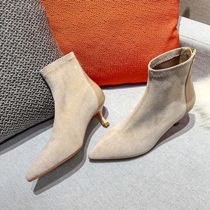 Women's Suede Autumn Stiletto Ankle Fashion Back Women's Leather Boots