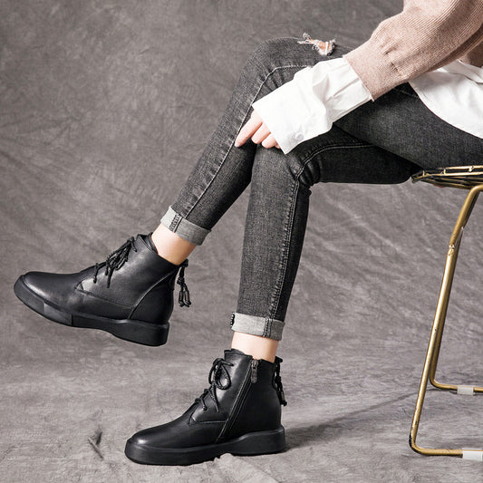 Women's Genuine British Style Martin Side Zipper Women's Leather Boots