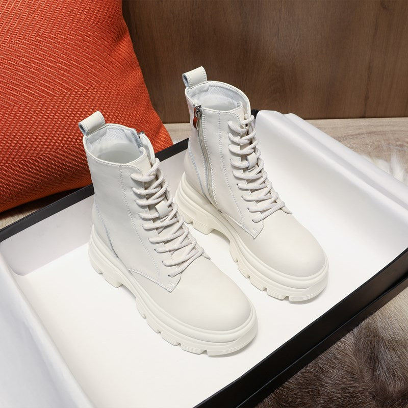 Women's Thin Thick-soled Fashionable Height Increasing Insole Women's Leather Boots