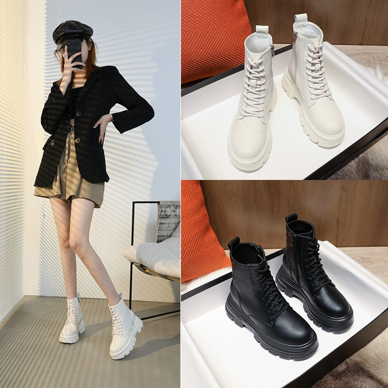 Women's Thin Thick-soled Fashionable Height Increasing Insole Women's Leather Boots