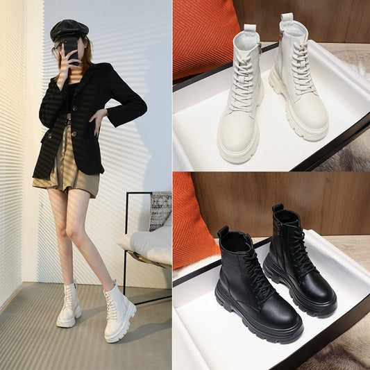 Women's Thin Thick-soled Fashionable Height Increasing Insole Women's Leather Boots