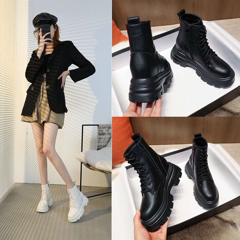 Women's Thin Thick-soled Fashionable Height Increasing Insole Women's Leather Boots