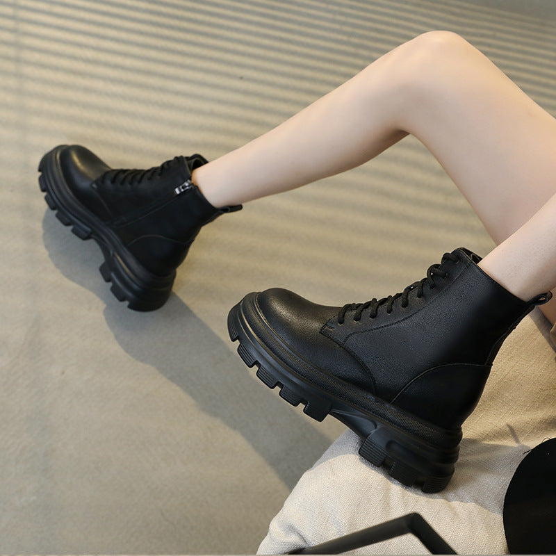 Women's Thin Thick-soled Fashionable Height Increasing Insole Women's Leather Boots