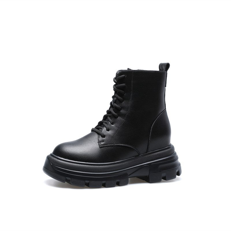 Women's Thin Thick-soled Fashionable Height Increasing Insole Women's Leather Boots