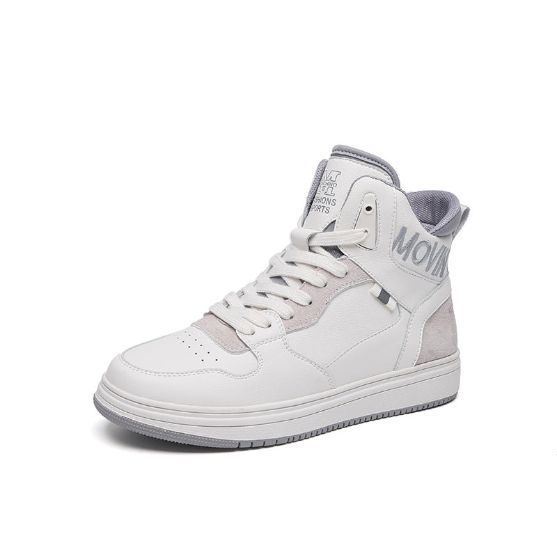 Women's High Top White Genuine Cowhide Flat Versatile Trendy Women's Sports Shoes