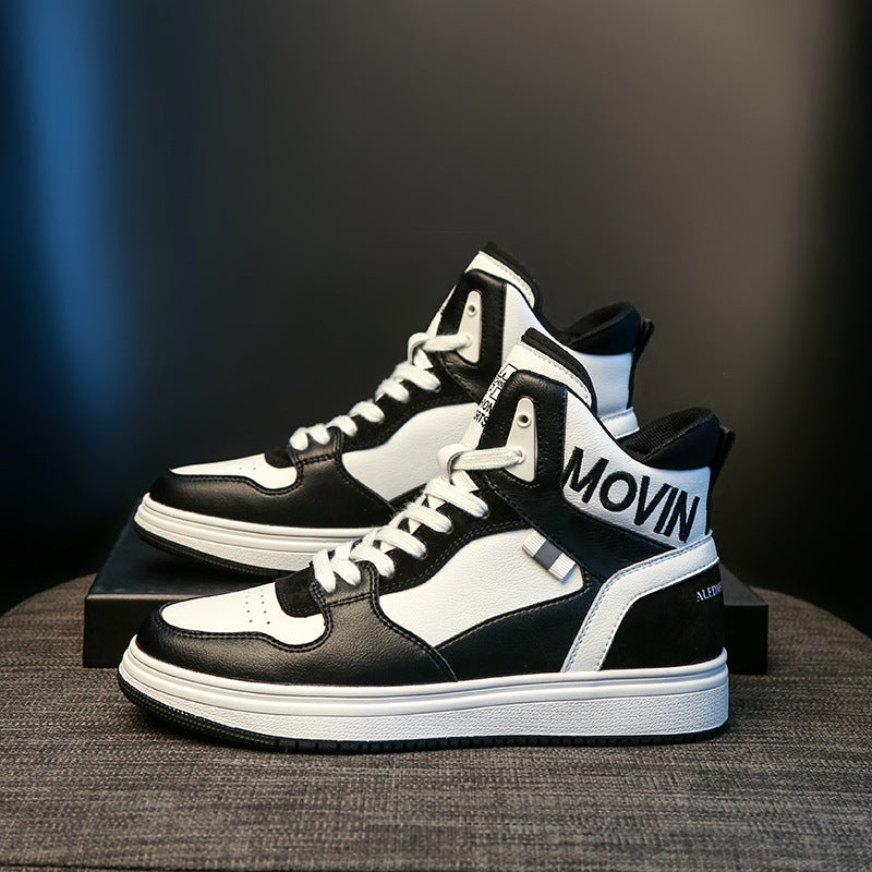 Women's High Top White Genuine Cowhide Flat Versatile Trendy Women's Sports Shoes
