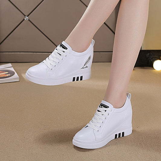 Women's Height Increasing Insole Korean Style White Slimming Versatile Casual Shoes