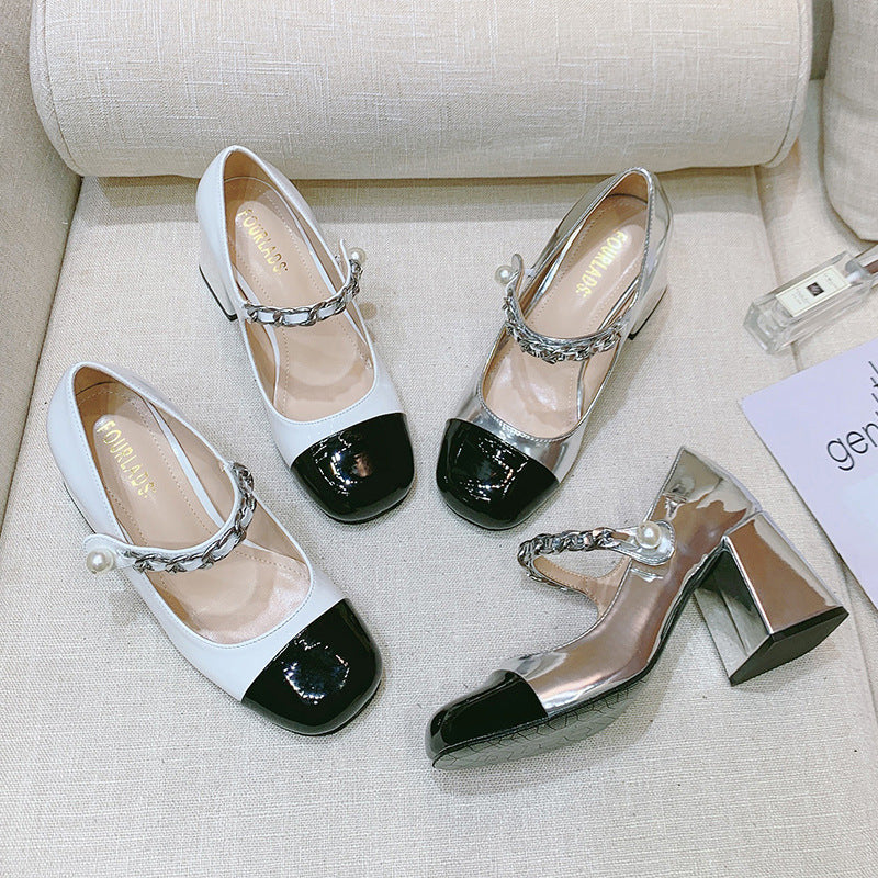 Women's Patent Pumps High Round Toe Vintage Mary Jane Women's Fashion Shoes