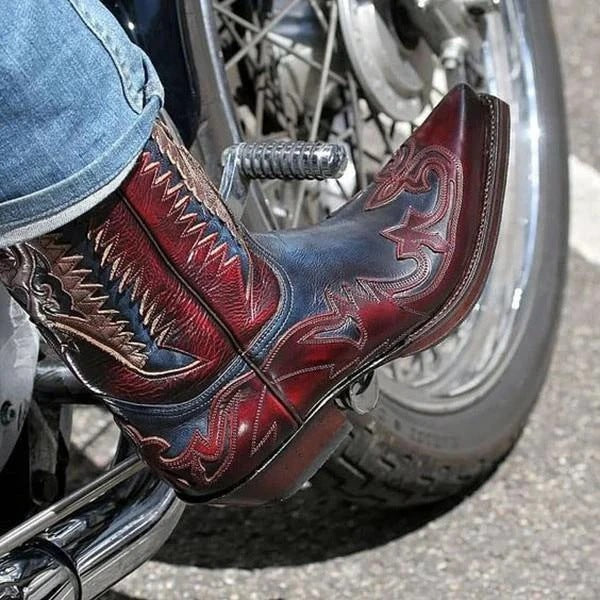 Men's Plus Size Pointed Toe Chunky Motorcycle Heels