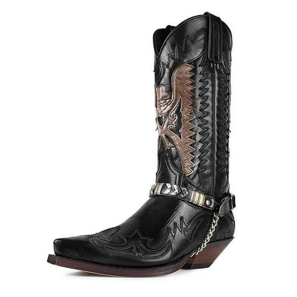 Men's Plus Size Pointed Toe Chunky Motorcycle Heels