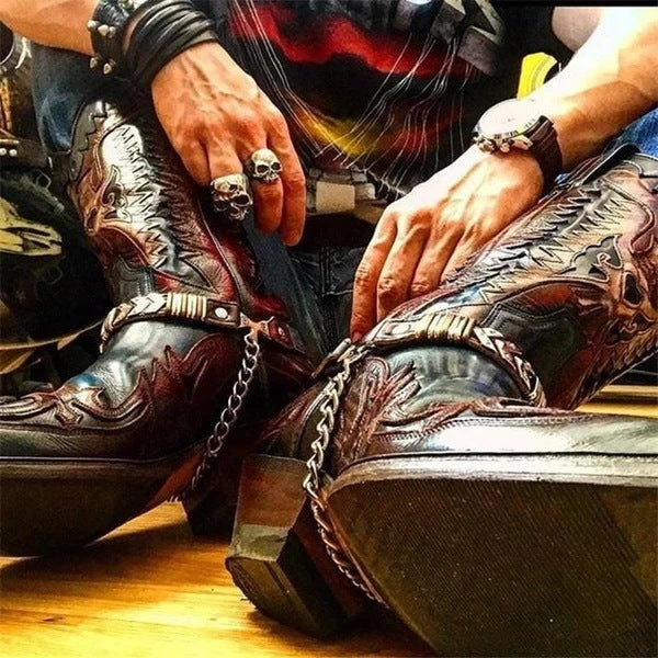 Men's Plus Size Pointed Toe Chunky Motorcycle Heels