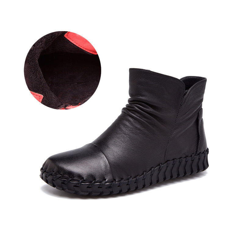 Women's Handmade Sewing Top Layer Soft Cowhide Comfortable Bottom Short Fashion Women's Leather Boots