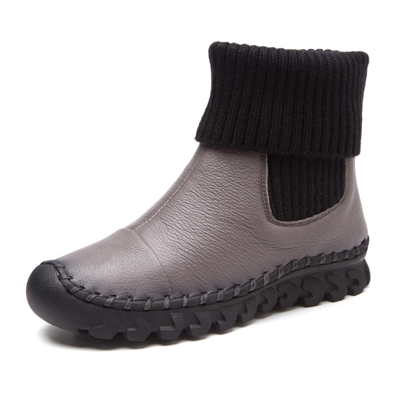 Autumn Round Head Leisure Patent Sleeve Boots