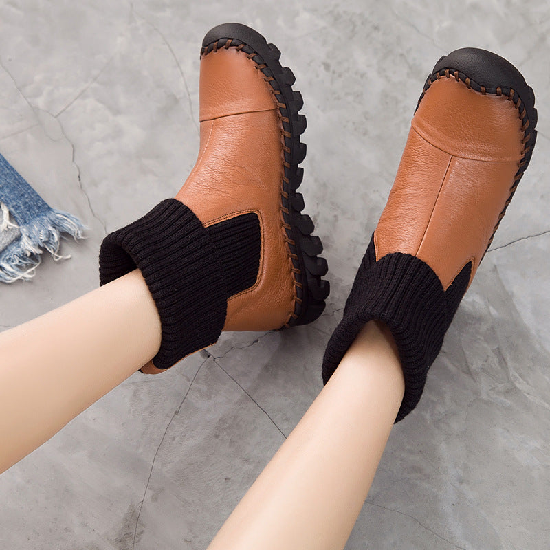 Autumn Round Head Leisure Patent Sleeve Boots
