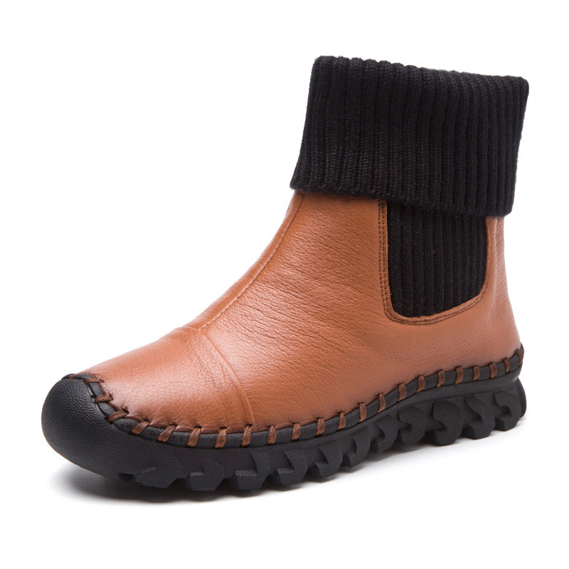 Autumn Round Head Leisure Patent Sleeve Boots
