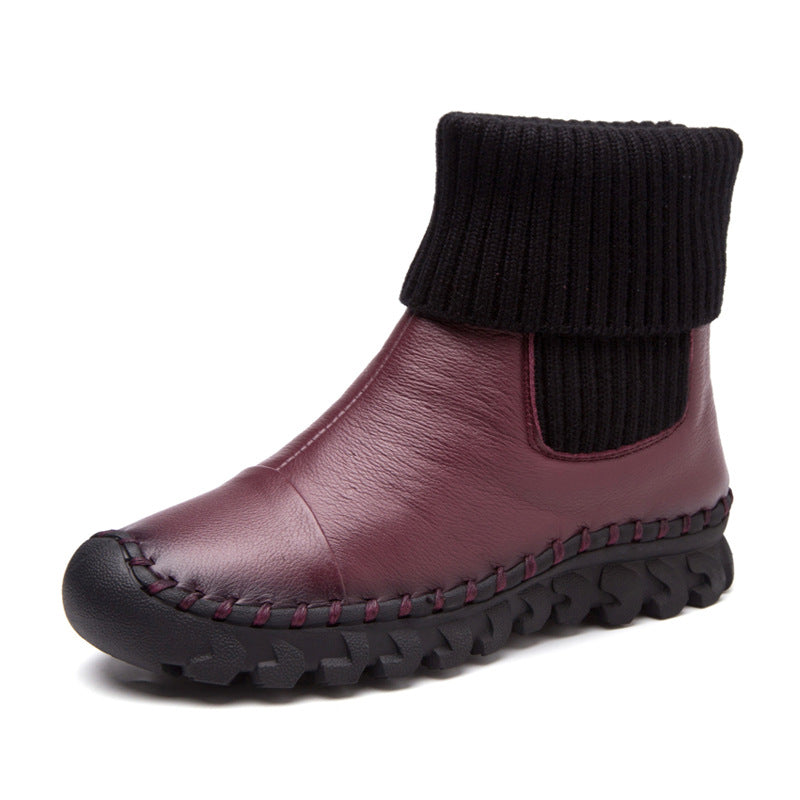 Autumn Round Head Leisure Patent Sleeve Boots