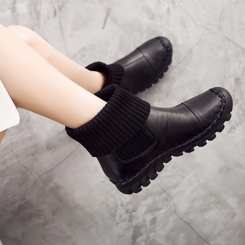 Autumn Round Head Leisure Patent Sleeve Boots