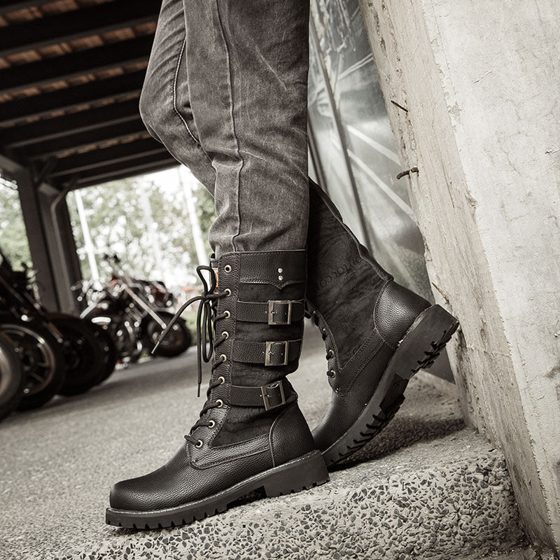 Men's Long Korean Style Trendy Hight Increasing Martin High Military British Men's Leather Boots
