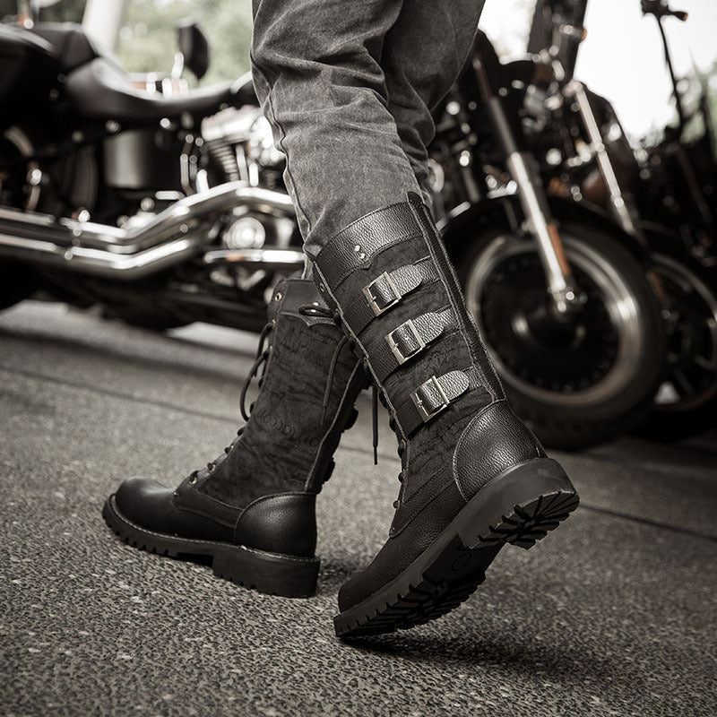 Men's Long Korean Style Trendy Hight Increasing Martin High Military British Men's Leather Boots