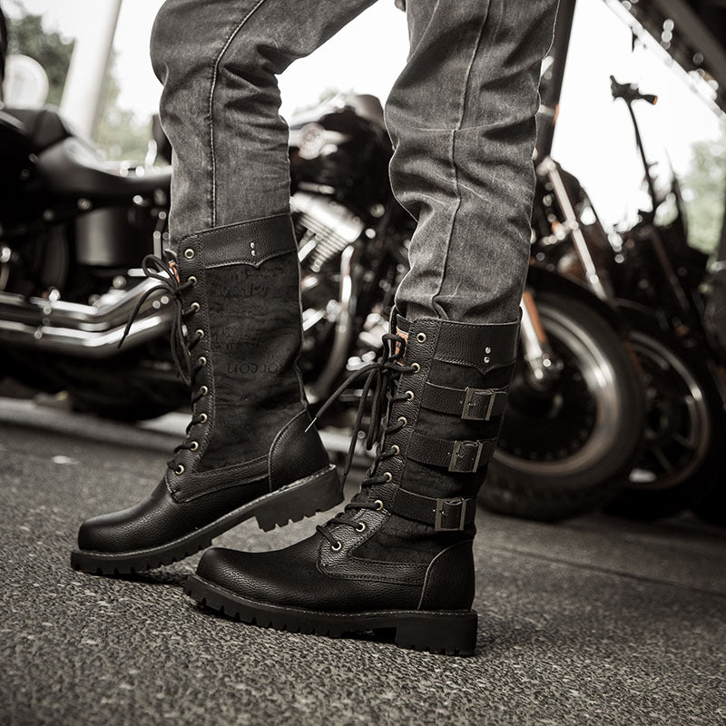 Men's Long Korean Style Trendy Hight Increasing Martin High Military British Men's Leather Boots
