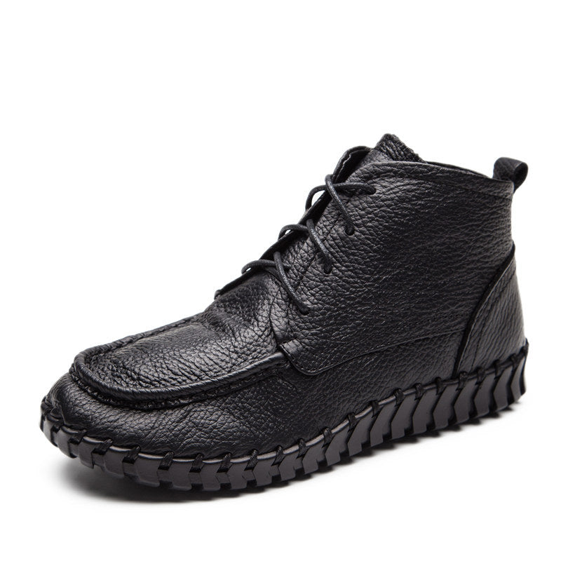 Women's Retro Ankle Soft Bottom Comfortable Genuine Flat Single-layer Women's Leather Boots
